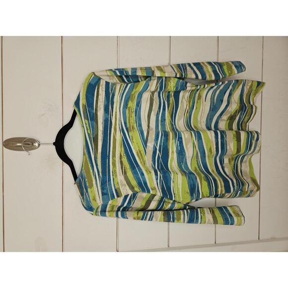 Ruby Rd. Large Green blue & white abstract stretchy shirt - Picture 2 of 4